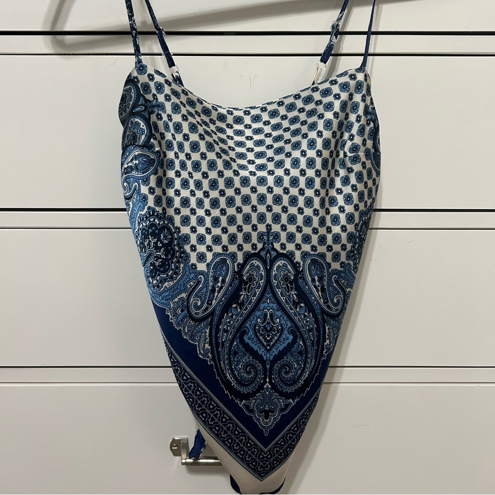 Silk tieback bandana print top